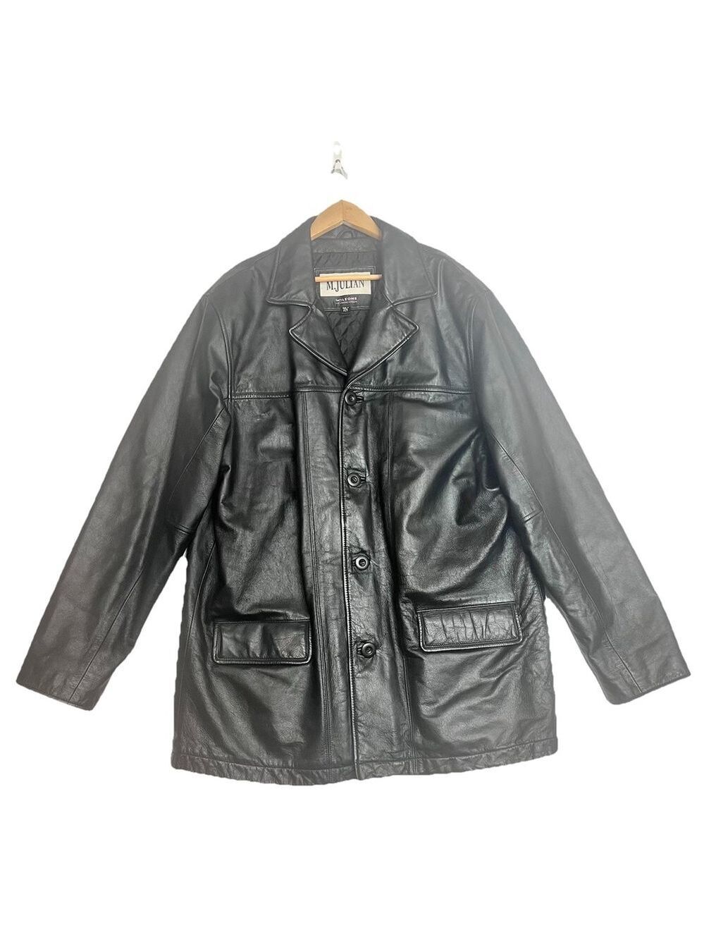 Vintage M. Julian Wilson Men’s Leather Jacket Black Button Up 90's Size Tall XL